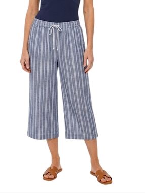Beachlunchlounge Margot Blue Linen Blend Wide Leg Pull-On Cropped Pants Size XL